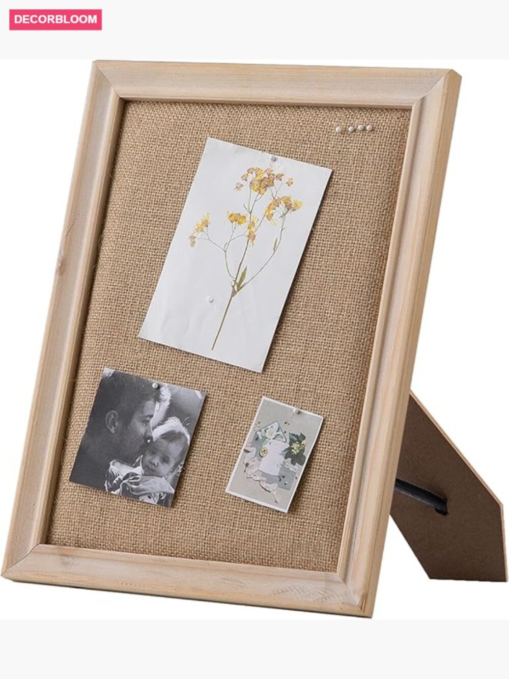 Small Linen Bulletin Board 12x16 Wood Framed with Stand Desktop Vision Board